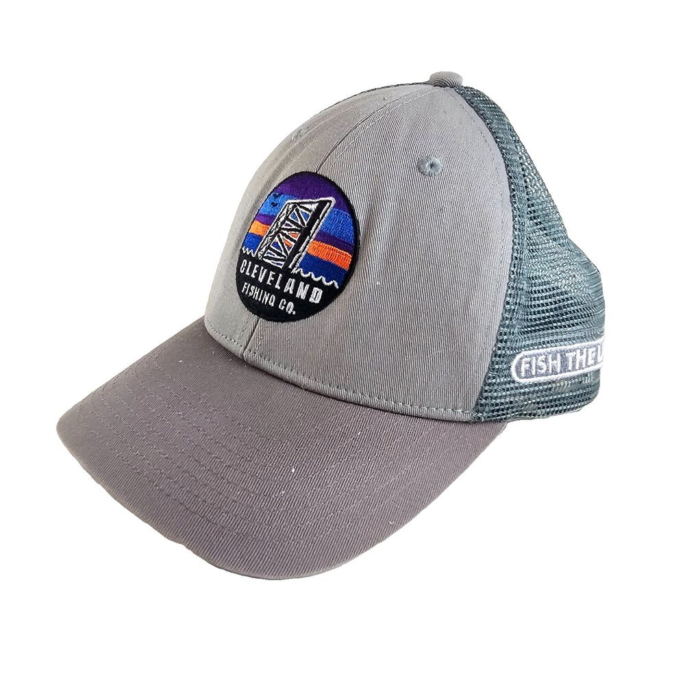 Cleveland Fishing Co Hat Gray Mesh Trucker Snapback Cap Bridge Logo Outdoors
